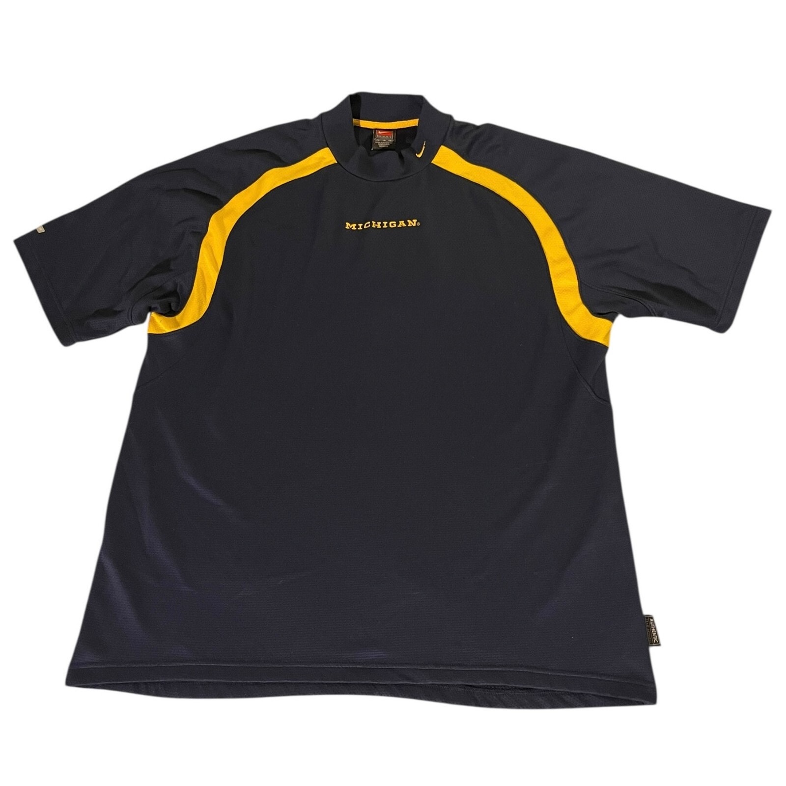 Nike Mens Dark Blue Yellow Sphere Dry Michigan Mock Neck Shirt Jersey Size Xl